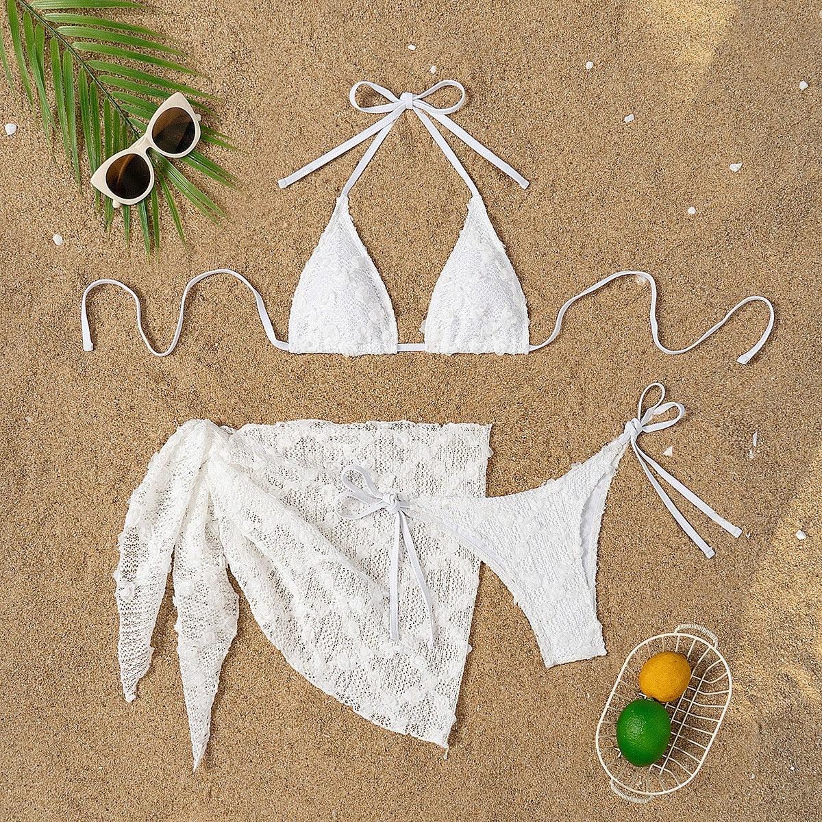 🌴 Bikini Marbella White – Koronkowy zestaw z boho akcentem 🌴