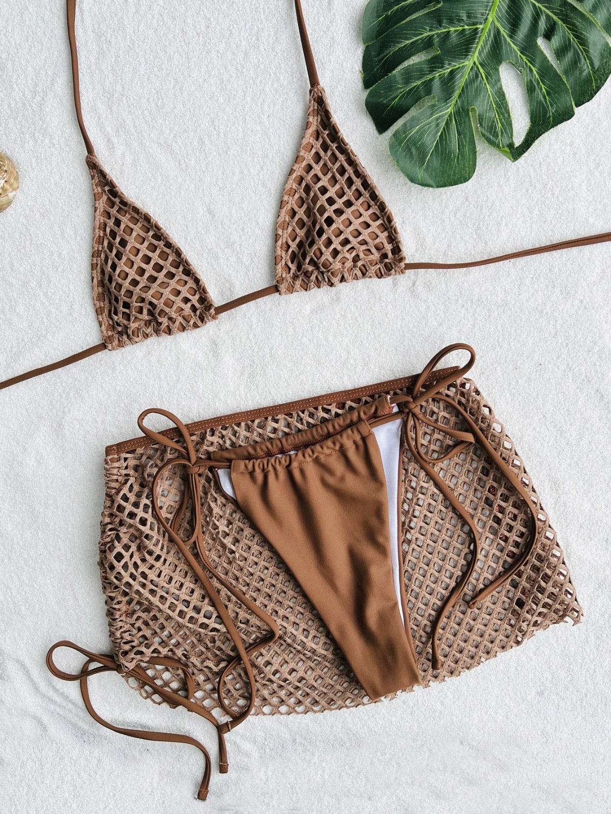 "Desert Glow" – Siateczkowy Bikini Set z Mini Spódniczką